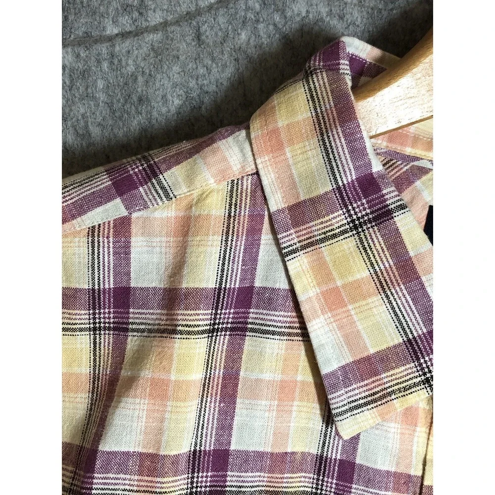 Banana Republic Shirt Men XL Linen Plaid Casual Coastal Beach Nautical